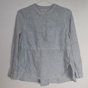 J. Crew Linen Micro-Stripe Popover Blouse